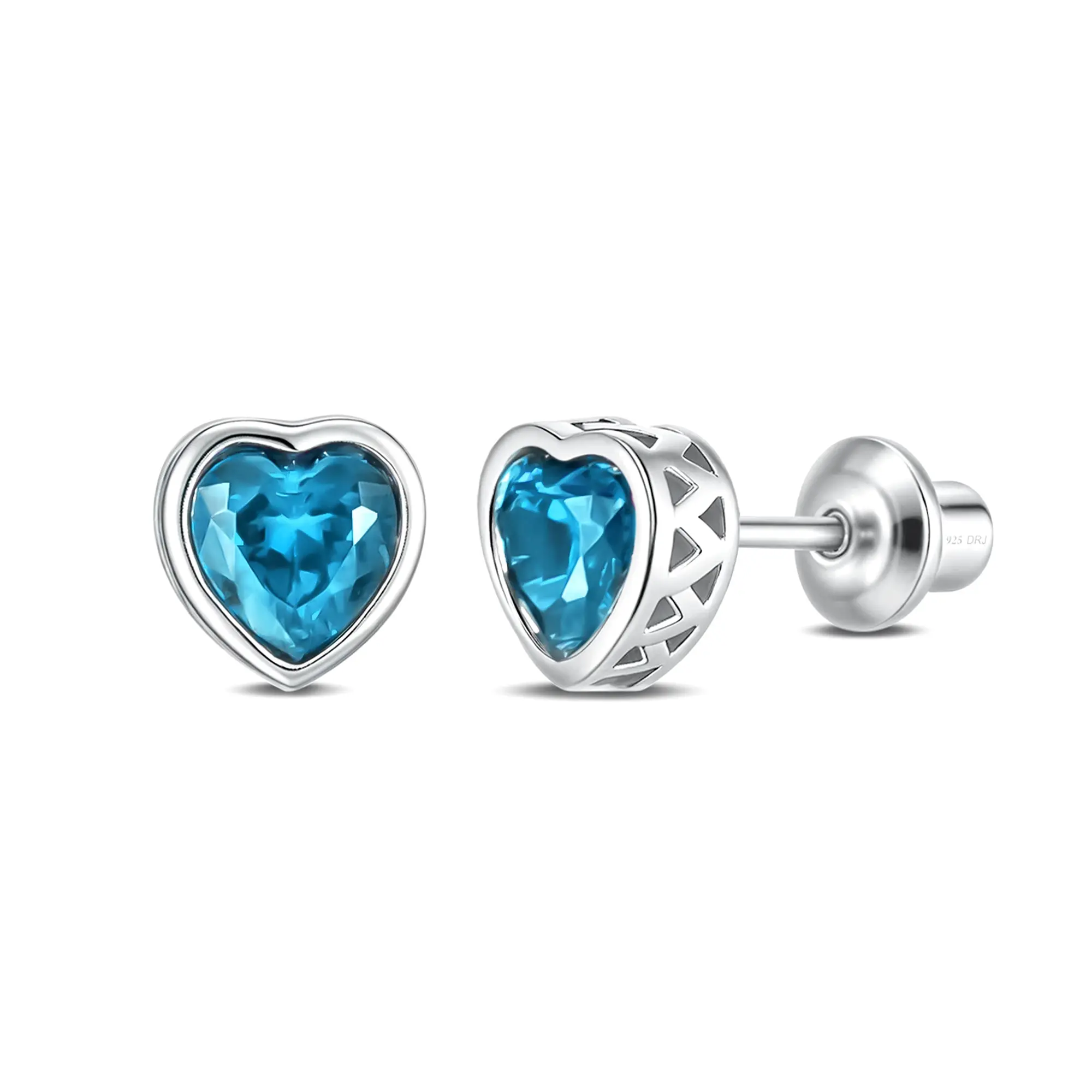 Heart Birthstone Screw back Earrings December/Blue Topaz