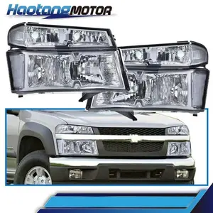 CROSSDESIGN Fit For 04-12 Chevy Colorado GMC Canyon Chrome/Clear Bumper Headlights HeadLamps