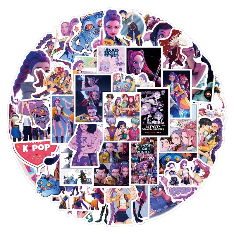 56PCS Demon Movie Hunters Stickers for Water Bottle Laptop, Korean Idol Cool Sticker Waterproof Vinyl Decal for Teen Kids Adult Skateboard Phone Guitar Travel Case Bike Party Decor