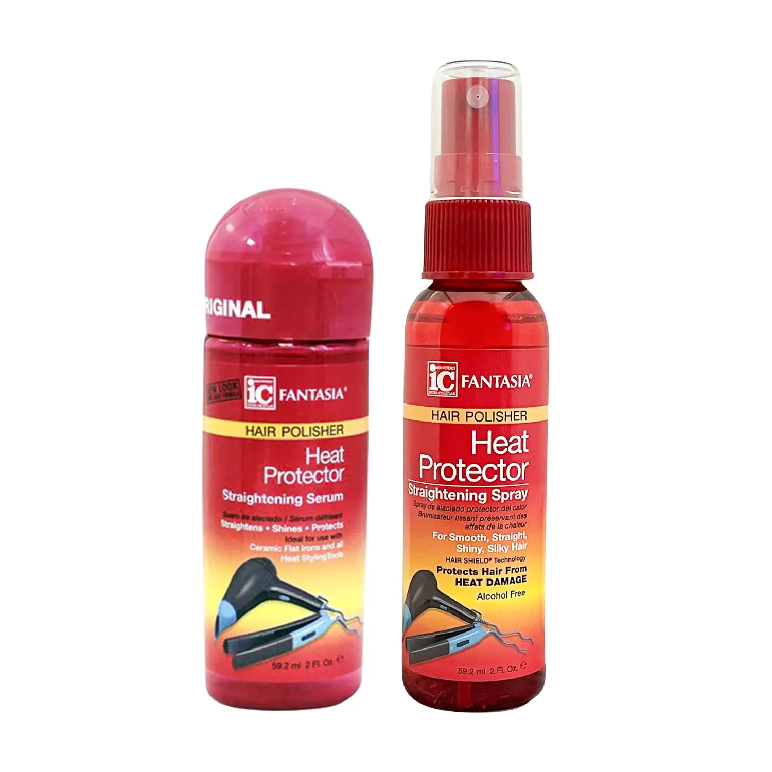 Fantasia IC Compact Haircare Heat Protectant Traveler Set - 2 oz Liquid Spray & Serum, Heat Styling Safe, Wavy & All Hair Types, Fine Hair-Friendly, Lightweight, Frizz Control, Smooth Finish