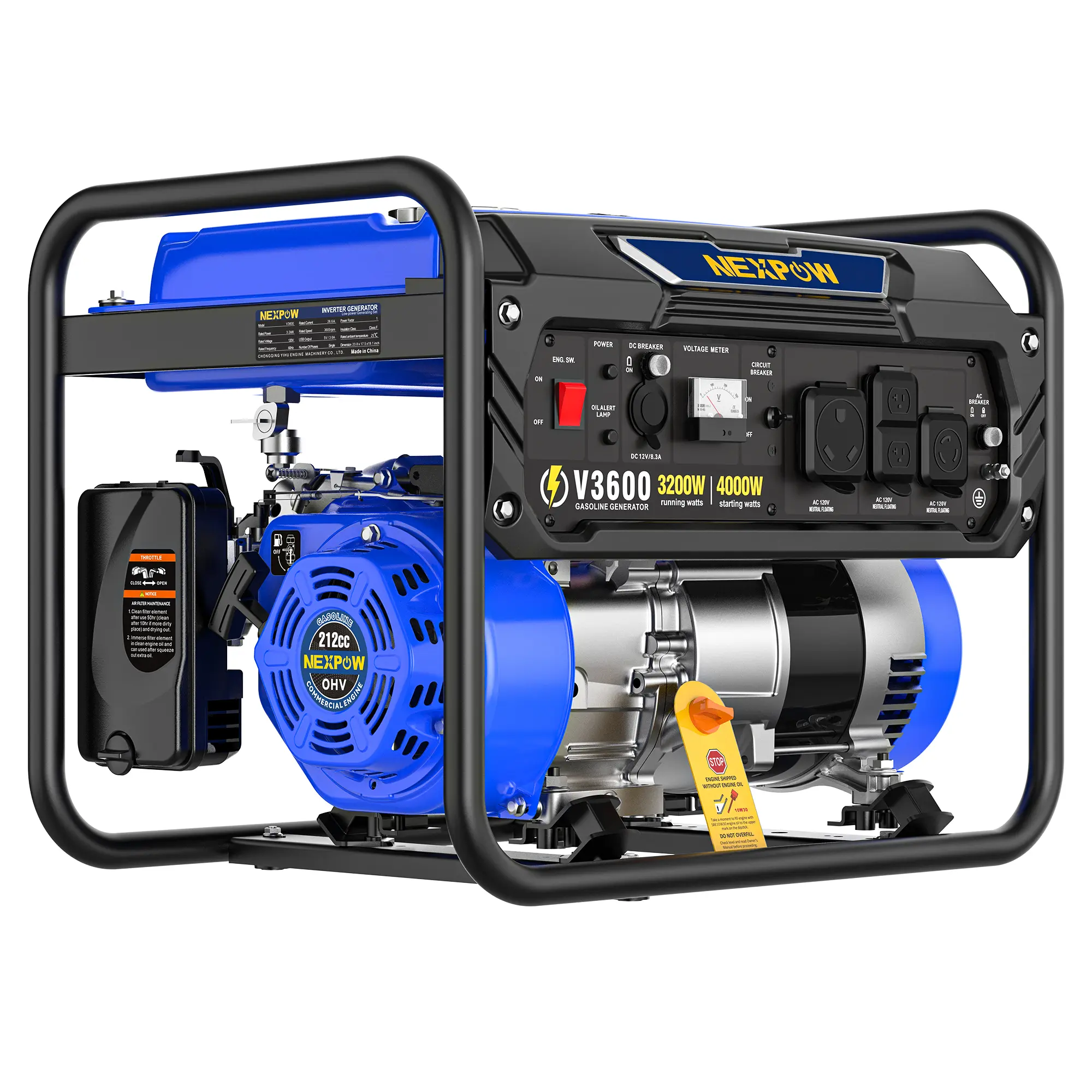NEXPOW 4000W Portable Generator, Gasoline Powered RV Ready Generator for Backup Home & Outdoor Camping, EPA Compliant, 9H Full Load Runtime, Open Frame