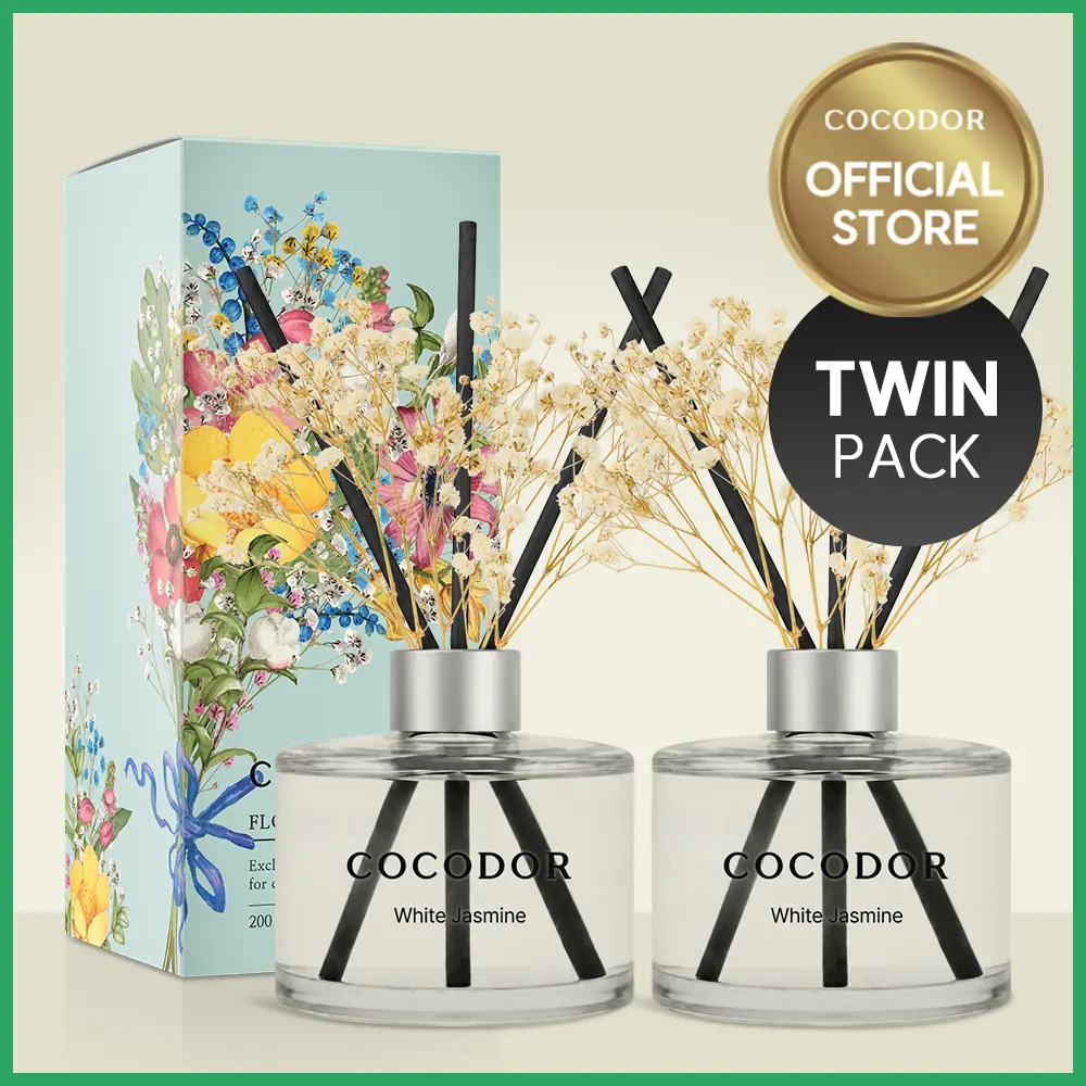[TWIN PACK] COCODOR Flower Reed Diffuser Set / 6.7oz X 2 Packs / Scent Diffuser with Sticks Home Fragrance Reed Diffuser for Bathroom Shelf Decor