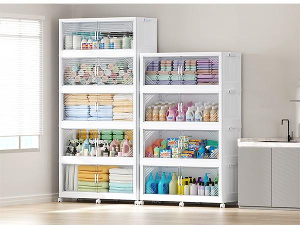 Broview V60 660Qt/700Qt/880Qt/1100Qt Extra Large Plastic Storage Bins with Lid, Each 220Qt stackable storage bin with lid,275Gal Stackable Containers With Drawers, Foldable Cabinets with 6x Wheels, Collapsible Closet Organizers for Home Office