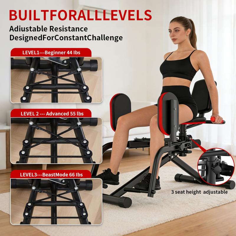 2-In-1 Glute Machine - Hip Abduction & Adduction Exercise Equipment - 3 Resistance Levels For Glute Strengthening, For Home Use, Upper Back Exerciser, Adjustable Glute Trainer, Thigh Workout Equipment For Hip Sculpting & Butt Lifting