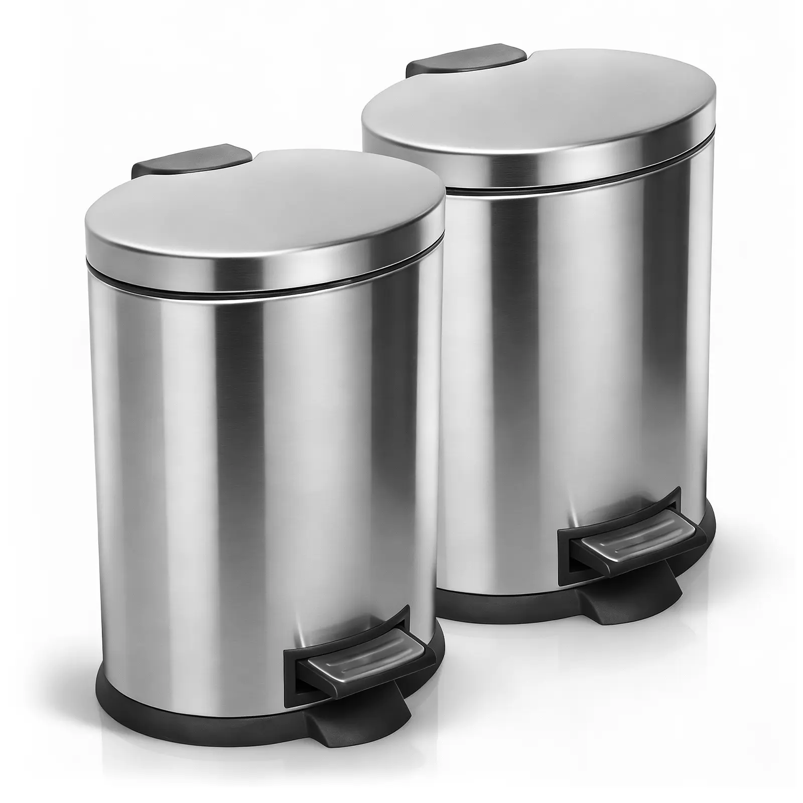 2-Pack 5L Stainless Steel Step Trash Cans with Soft-Close Lids, Small Trash Cans for Bathroom, Bedroom, Office & Laundry Room