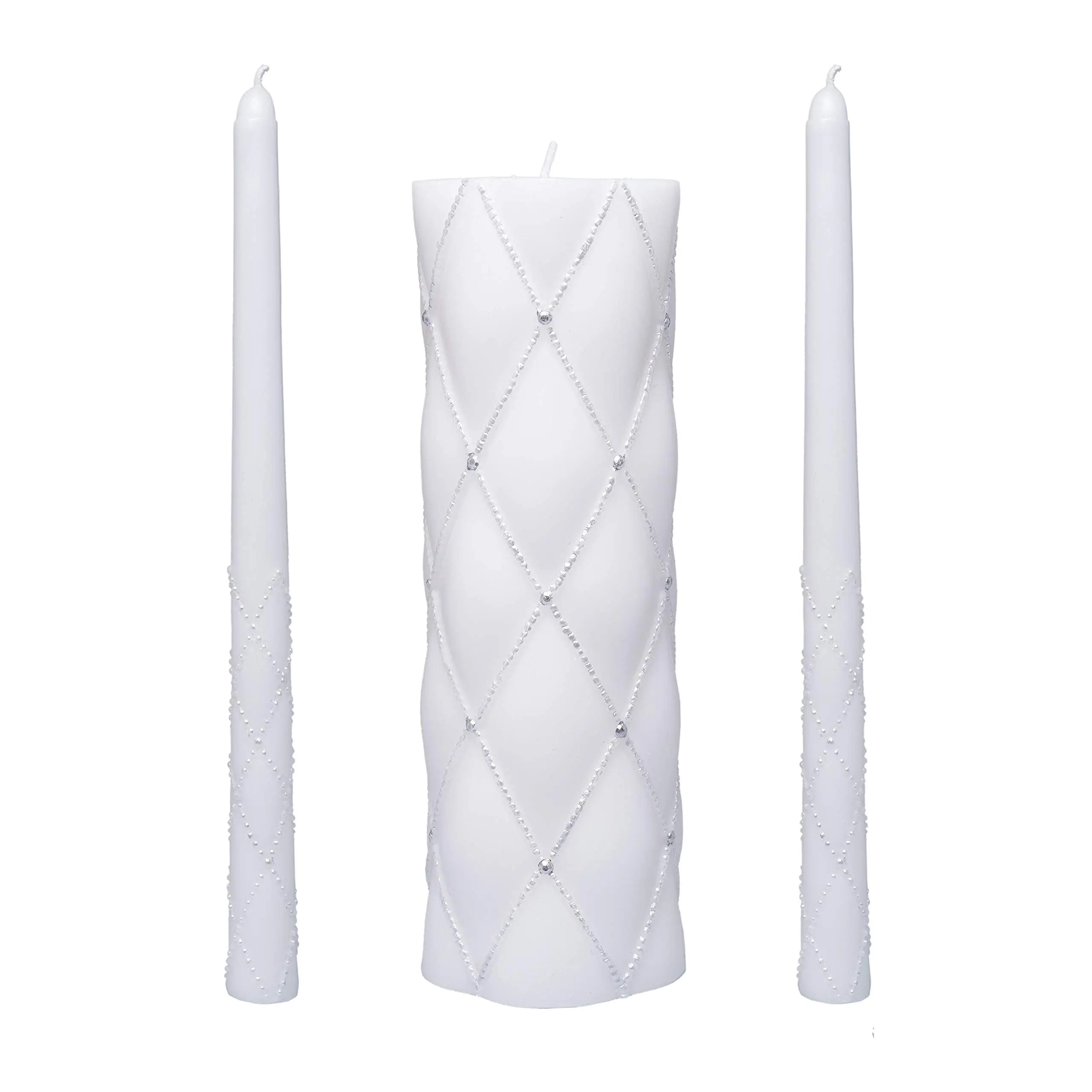 Wedding Unity Candle Set - 11.5” Pillar Candle & Two Taper Candles - Available in White and Cream - Elegant Design for Decor and Gifts