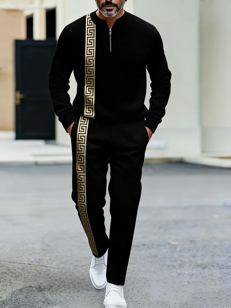 Street style men's striped sports two-piece set