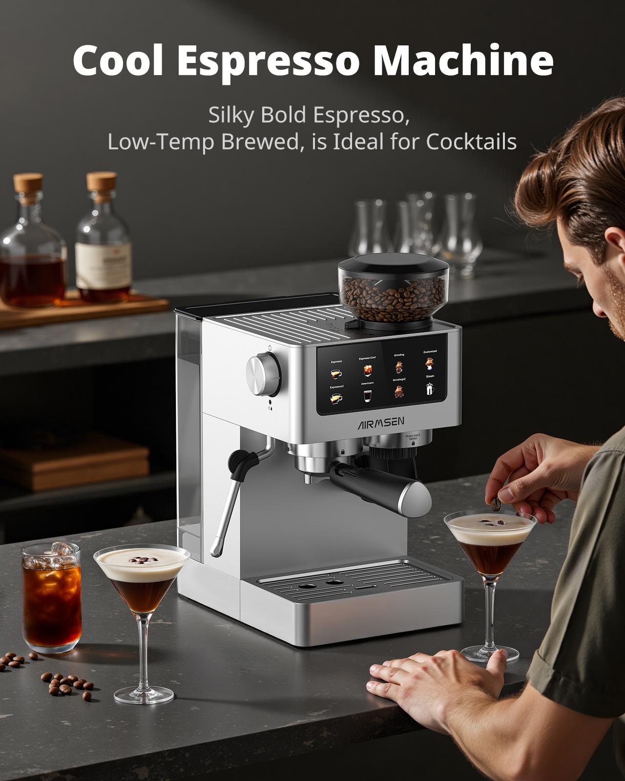 Home 20-Bar Espresso Machine with Grinder, 1350w, With Color Touchscreen, ,Milk Frother Steam Wand,Cold-Press Espresso,Customize Coffee Volumn Appliance espresso machine