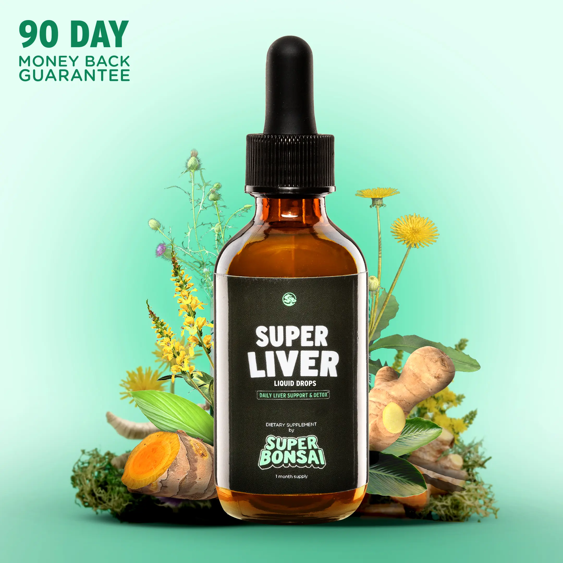 SuperBonsai Super Liver Health Dietary Supplement - Natural Milk Thistle & Dandelion Root - Daily Liver Detox Support - GMO-Free, Gluten-Free, Vegan