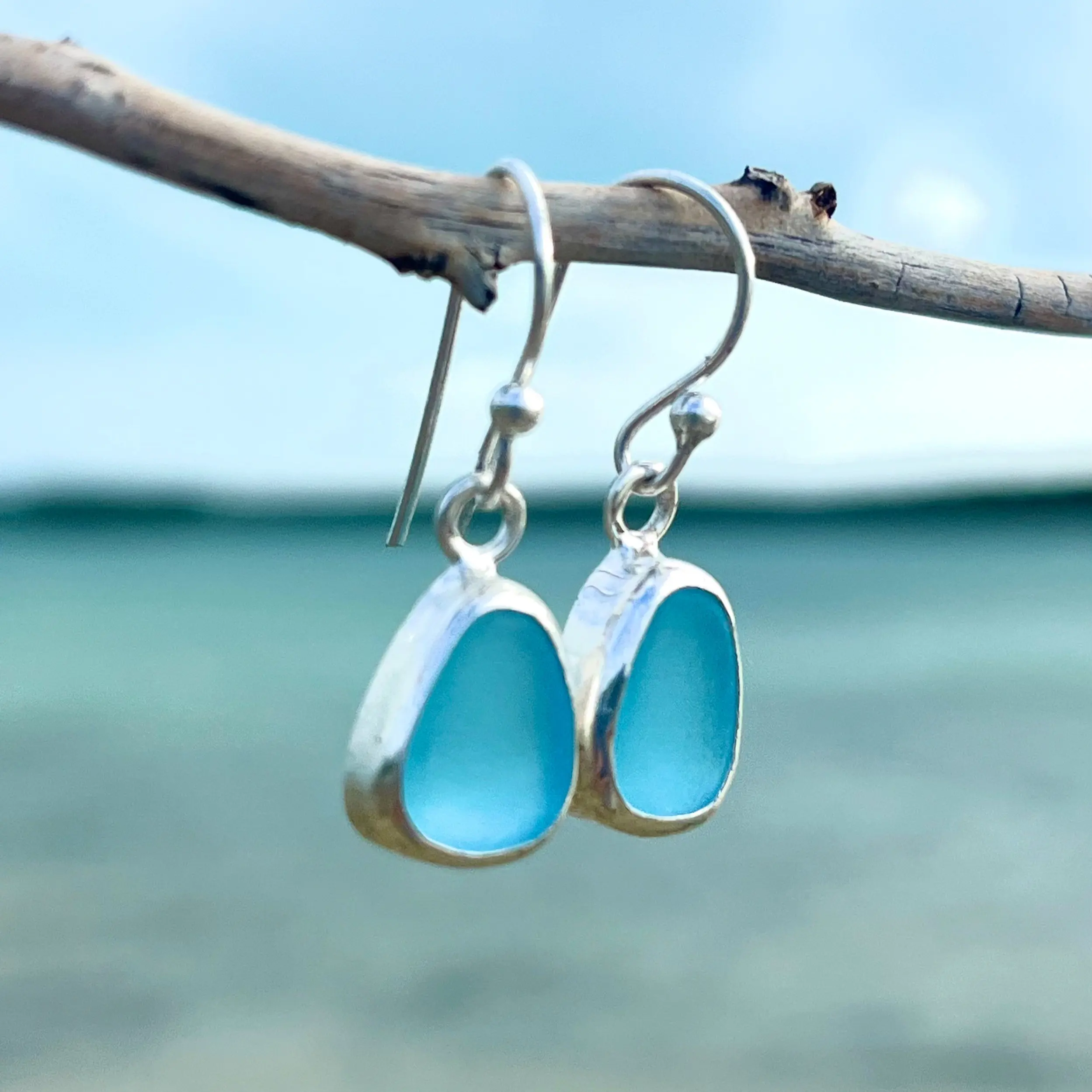 Sterling Silver Sea Glass Dangle Earrings - 925 Hand Crafted Sea Glass with Various Colors, 25mm Length, Hand Tumbled, Casual Beach Jewelry