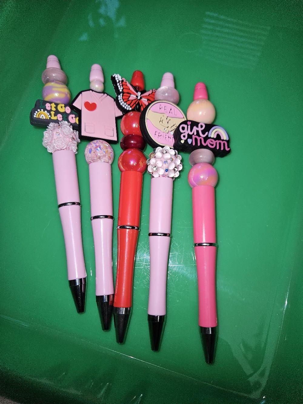 beaded pen sale was $5.00 each now only $2.50 for each beaded pen. In lives only or one will be sent random. blank ink. blowout price. plastic and metal plus silcon. amazing pens. diy beaded pens.