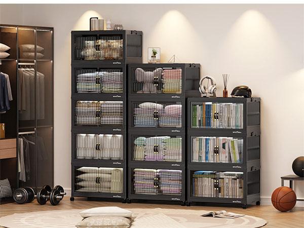 Broview Storage Bins with Lid, Stackable Storage Bins with Lids,Extra Large Closet Organizer Collapsible Drawer Boxes with Wheels, Folding Plastic Cabinet Containers for Home Kitchen Room Organization