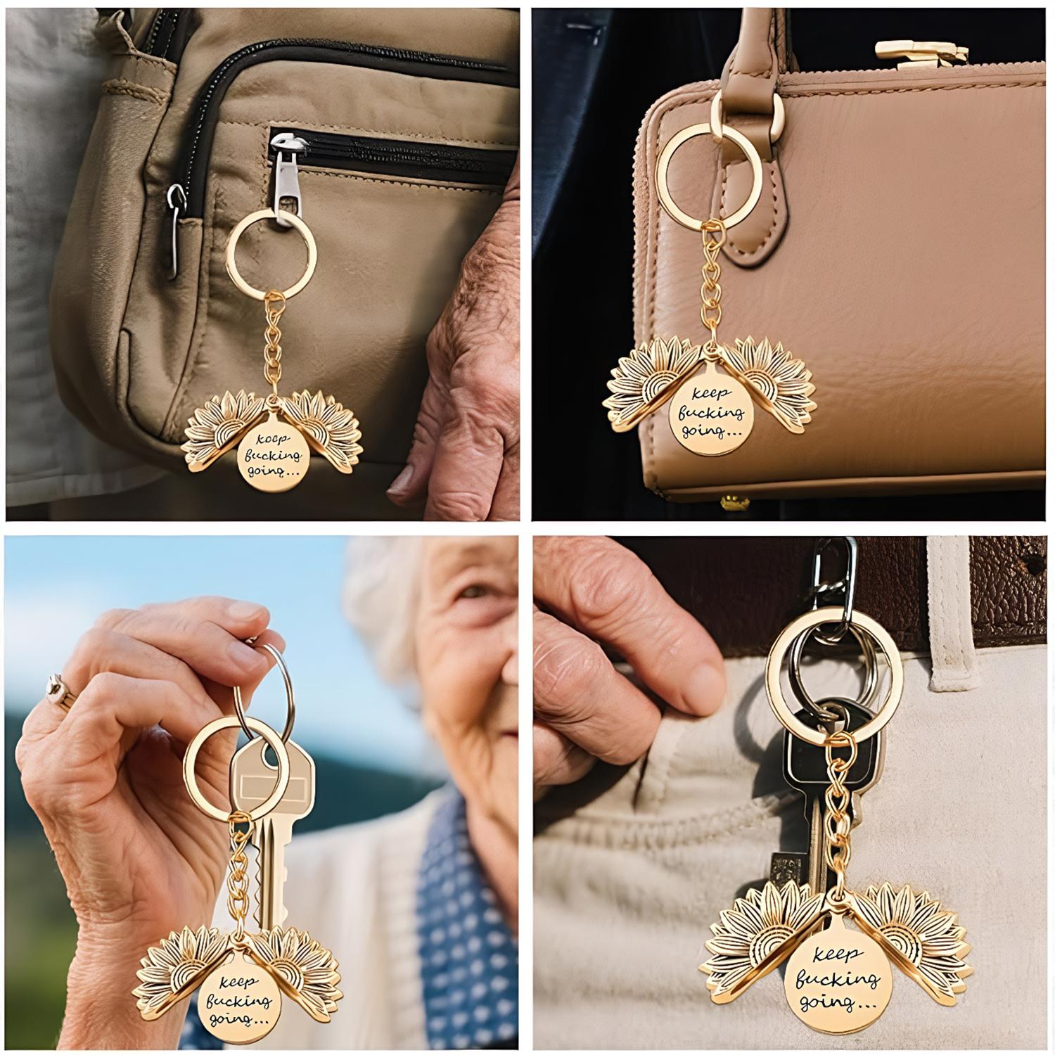 Keep Going Sunflower Keychain for Women Men Encouragement Motivational Gift for Boys Girls Birthday Christmas Gifts