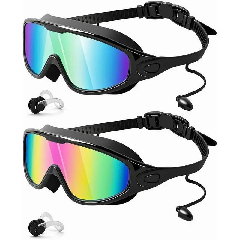Swim Goggles 2 Pack, Wide View Anti Fog&UV Swimming Goggles for Audlt, No Leaking Swim Glasses for Men Women Kids