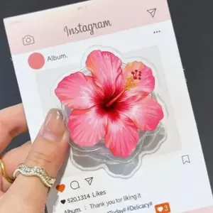 Kawaii Pink Hibiscus MagSafe Phone Grip: Cute Flower Magnetic GripTok, Fun Phone Holder for Flower Lovers, Adorable Phone Accessory