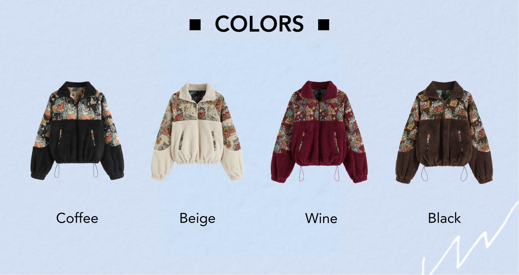 Cider Fleece Collar Floral Cat Knotted Sweatshirt With Adjustable Drawstrings, Christmas Gift Guide, Womenswear Grandmacore SpringStatements