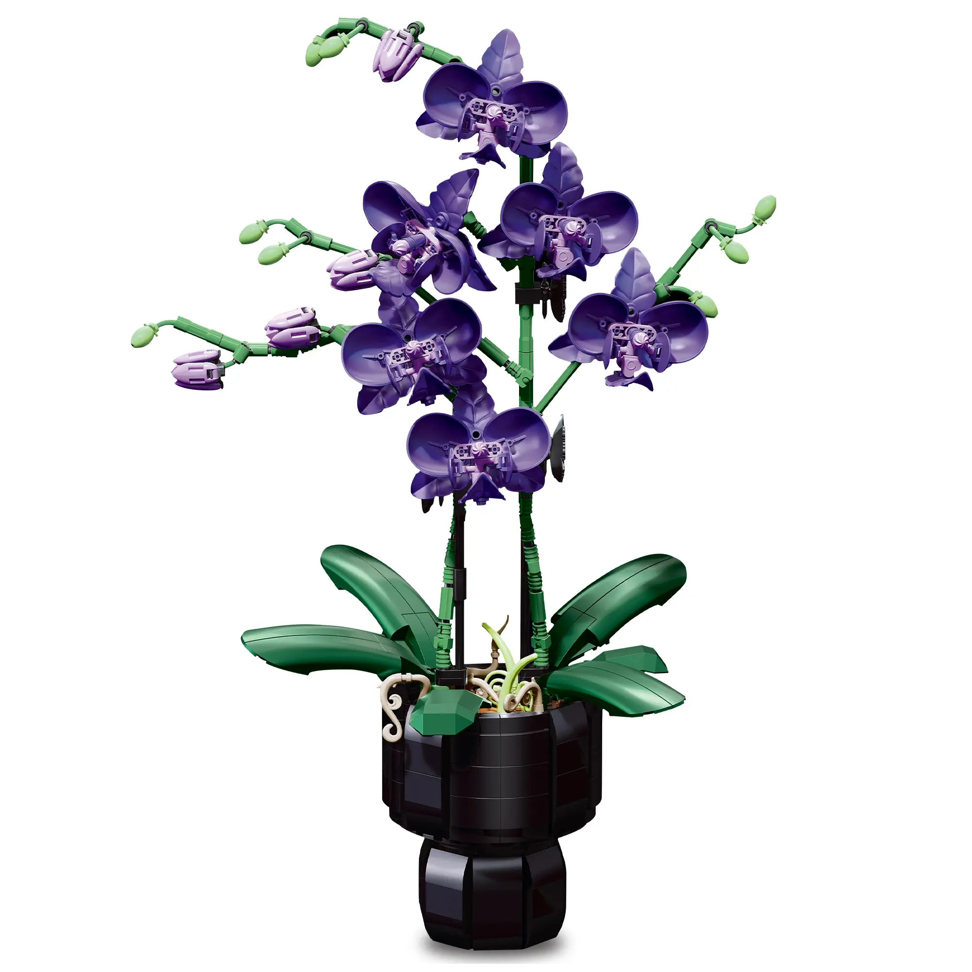 Purple Phalaenopsis Orchid Bricks & Parts Building Blocks Set, DIY Floral Bonsai, Ages 6+ Abs Toys, Perfect Gift for Home Office Desktop Decoration, Elegant Decor, Flexible Stems
