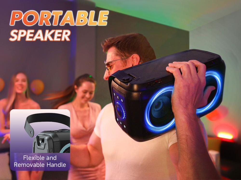 W-KING  180W  Party Portable Karaoke Speaker with WIRELESS MICROPHONE,  Outdoor Wireless Bluetooth Speaker Loud Big Large with 2 Full-Range Drivers-Super Bass with Lights, IPX5, Huge 105dB Sound, 24H, U-Disk, TF, AUX, EQ Loudspeaker Audio