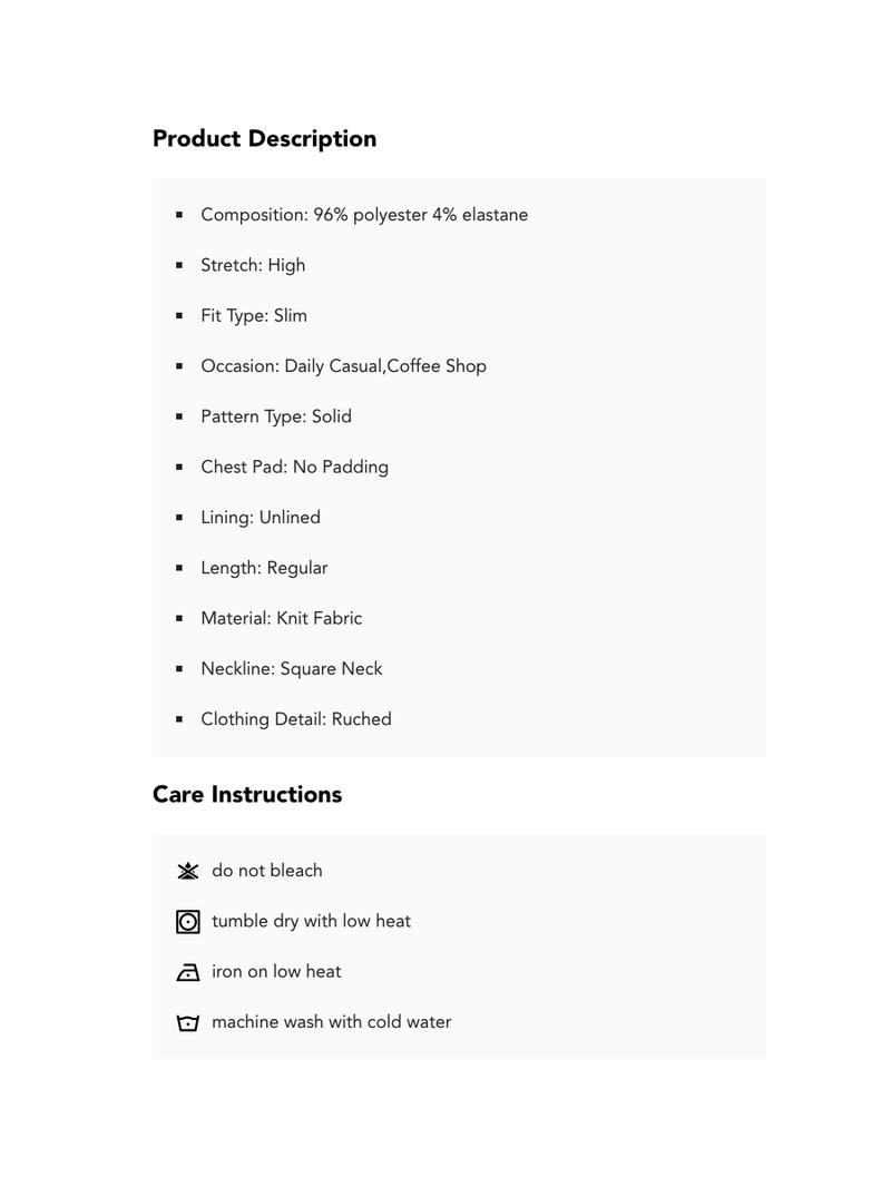 [7 colors, US size 0-26] Solid Ruched Square Neck Crop Top