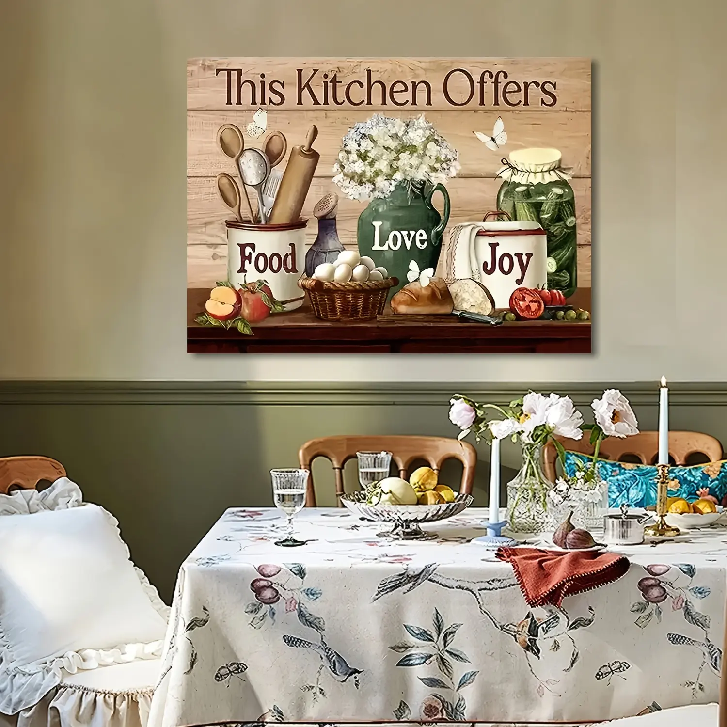 1pc Farmhouse Rustic Kitchen Canvas Wall Art, Modern Framed Artwork, Charming Kitchen Pictures for Dining Room & Living Room, Oblong Canvas Print, Elegant Wall Decor for Cozy Home Vibes, 2D Flat, Perfect for Room Decor