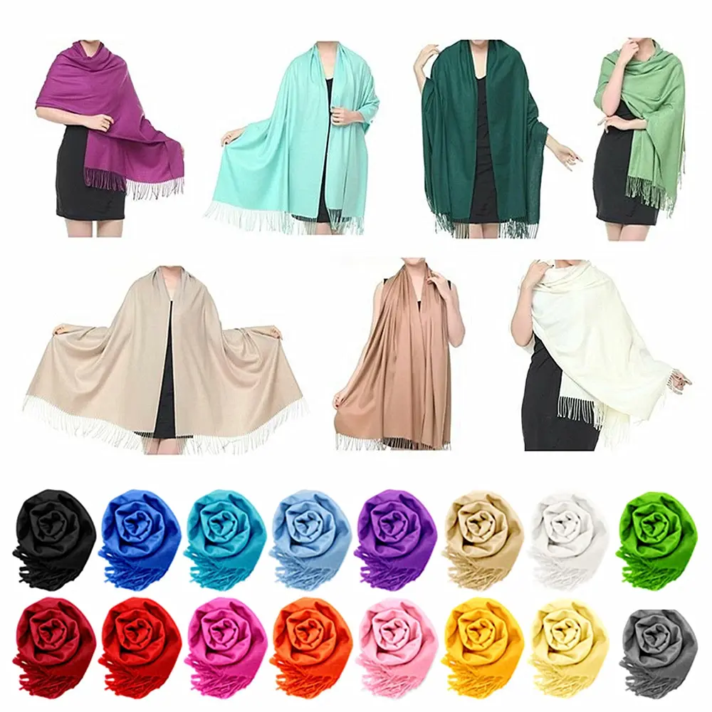 Women Pashmina Wool Feel Silky Classic Solid Wedding Shawl Scarf Stole Wrap