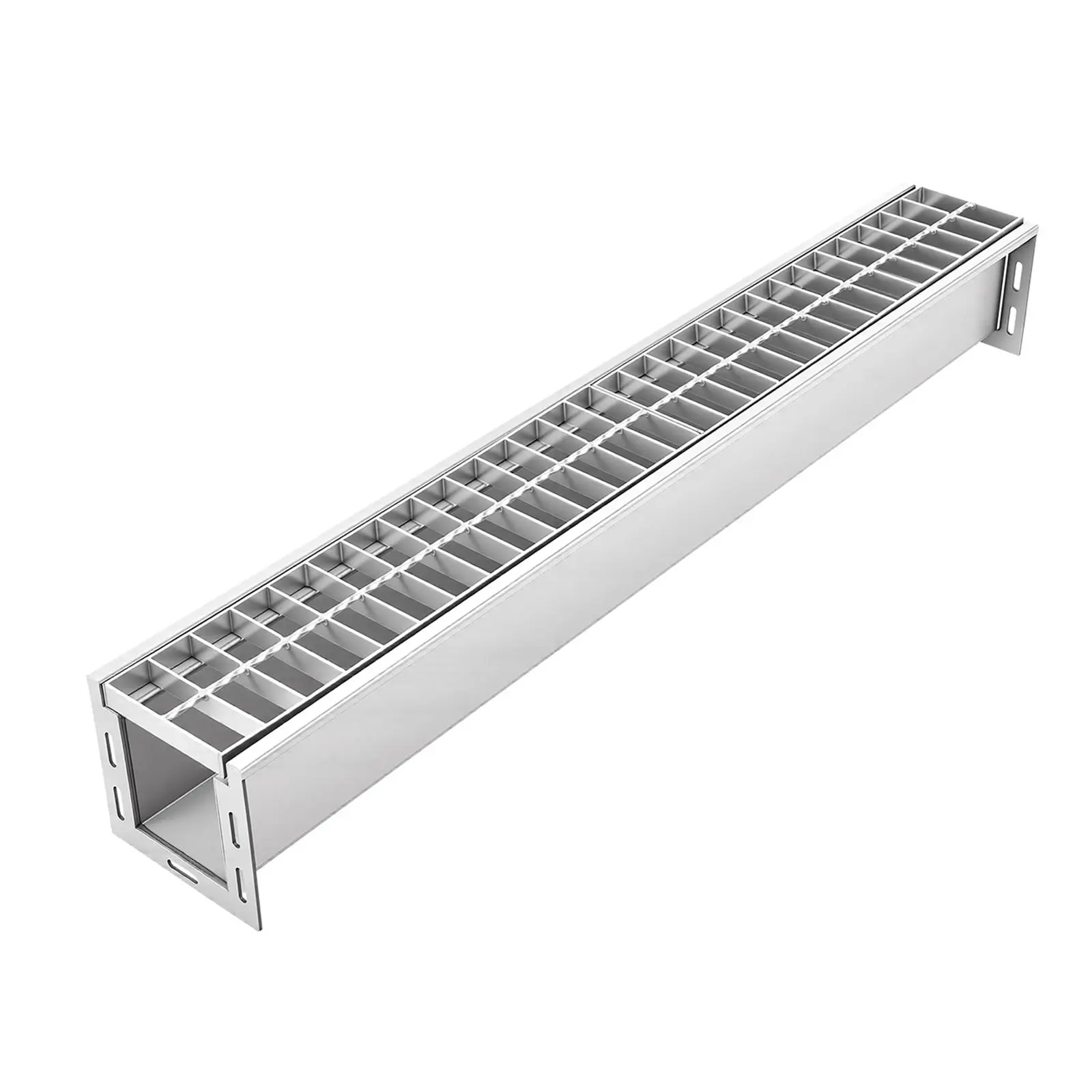 VEVOR 304 Stainless Steel Linear Trench Drain, 39.3x5.8x5.5 in Waterproof Deep Channel, Galvanized Metal Large-Opening Grate, 3306 lbs Capacity, Fast Flow, Easy Install for Garage, Driveway, Patio, Silver, Assembly Guide