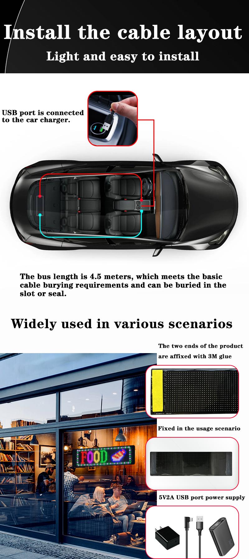 Flexible LED Signage Rolling Portable Programmable Shop Display with Custom Text Animations Doodle Patterns Music Rhythm Clock App Remote Control USB Powered IP67 Waterproof 5V 2A 10W Energy Efficient Smart Signage for Automotive Stage Live Shows Concerts