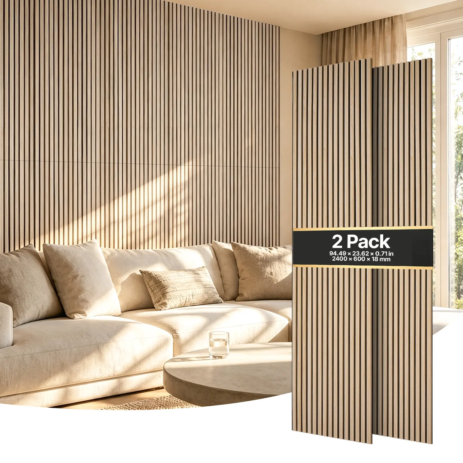 VEVOR Wood Wall Panels, 94.5 x 23.6 in, Acoustic Slat Panels, Oak Finish, Sound Absorbing for Living Rooms, Bedrooms, Offices, Studios, Interior Wall Decor, MDF & PET Construction, Screw Kit, 2-Pack#BacktoSchool