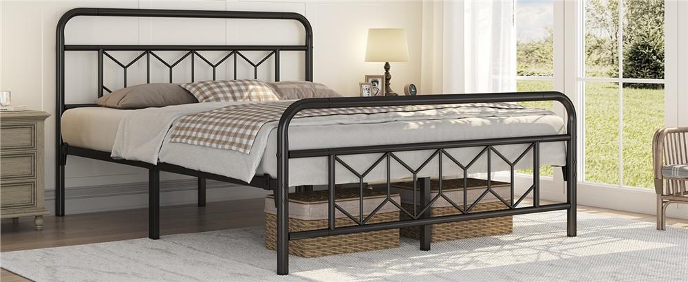 【Diamond Pattern Headboard】Yaheetech Metal Platform Bed Frame Bed Base with Diamond Pattern Headboard/Footboard/Heavy Duty Steel Slat Support/Under Bed Storage/No Box Spring Needed