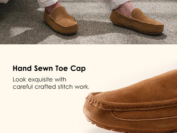 DREAM PAIRS Men's House Slippers Moccasin Indoor Outdoor Fuzzy Loafers Suede Leather Warm Comfortable Shoes