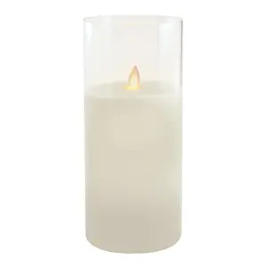 LumaBase Battery-Operated Glass Hurricane LED Candle with Flickering Flame