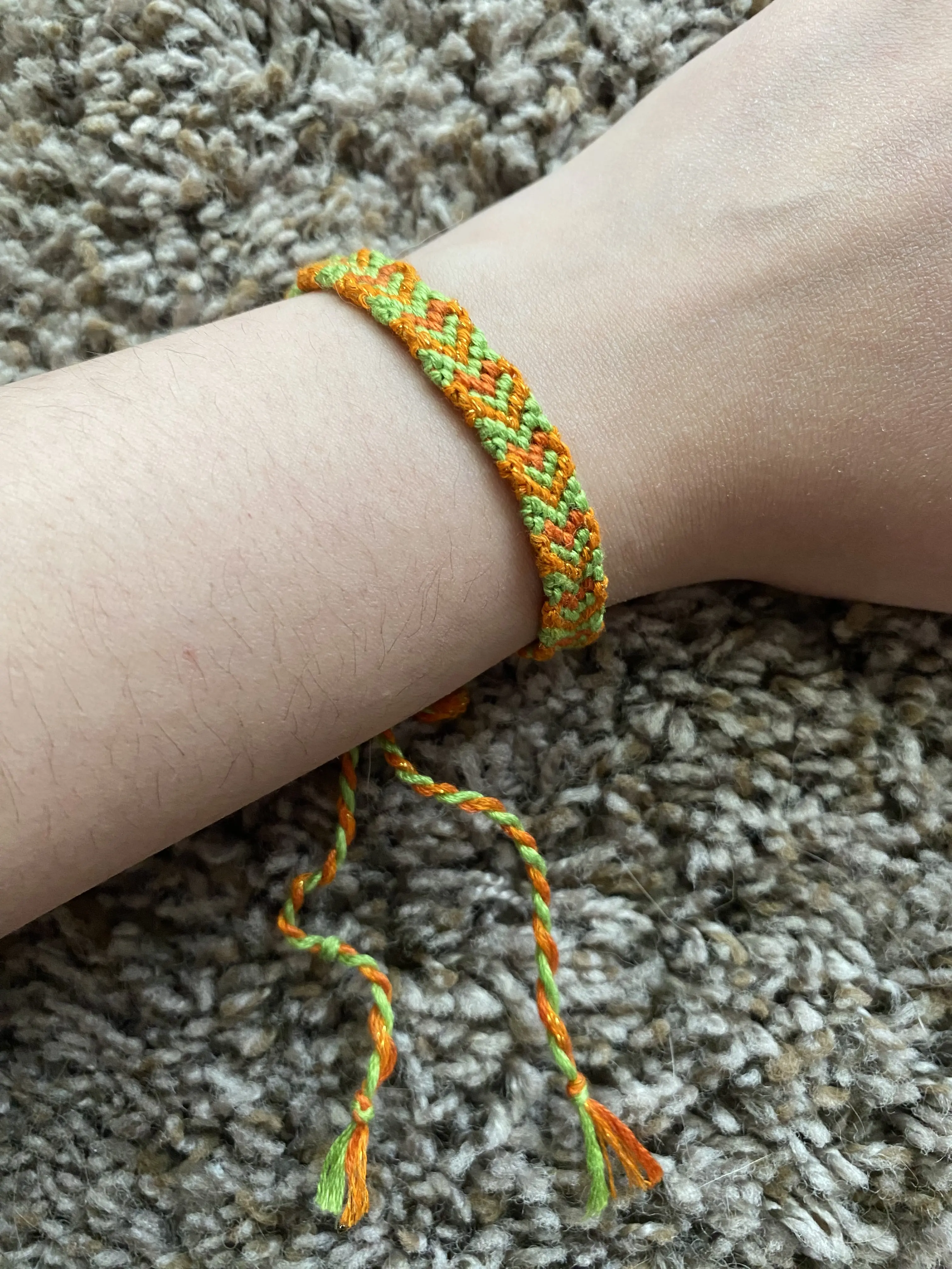 Handmade Lime Green & Orange Heart Cotton Bracelet 7 Inch Perfect for Friend Family Various Occasions Unique Gift Idea