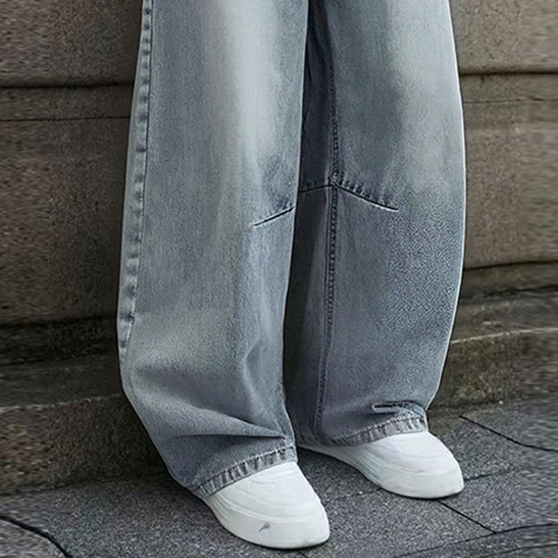 Men's Loose Wide-Leg Jeans Straight-Leg Non-Elastic Mid-Waist Breathable Fabric All-Season Classic Street Style Fashionable Casual Wear Comfortable Durable
