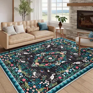 Vintage Floral Print Rug Washable Large-size Oriental Distressed Rug Soft Non-slip Foldable for Apartments Dining Rooms Living Rooms Offices Laundry Rooms and Bedrooms