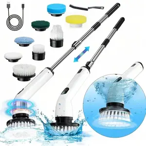 Electric Spin Scrubber,2500mha Rechargable Cordless Cleaning Brush,IPX7 Bathroom Scrubber Shower Scrubber With 8 Replaceable Brush Head,1 Crevice Cleaning Brus,Power Cleaning Brush With Extension Handle, 2 Adjustable Speed For Bathtub Grout Tile Floor