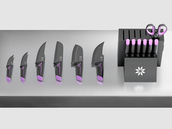 ASETY 15PCS Cyberpunk Knife Set from Future Kitchen Knife Set with Built-in Knife Sharpener Block, Stainless Steel Knife Block Set, Dishwasher Safe Mordern Knife Set, Elegant Box for gift Lightweight Sturdy