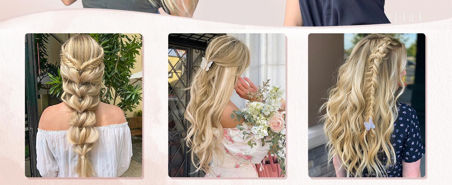 AISI HAIR Clip in Long Wavy Synthetic Hair Extension 20 Inch 4PCS Thick Hairpieces Fiber Double Weft Hair for Women Blonde