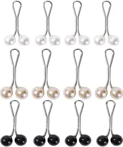 12pcs Multicolor Headscarf Pearl Pins Clips U Shape Hijab Scarf Lady Muslim Scarf Shawl Clips Scarf Brooches Pin Jewelry Accessories(White and Gold and Black)