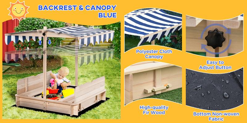 Outsunny Wooden Kids Sandbox Outdoor Children Play Equipment Activity Gift for Boys and Girls