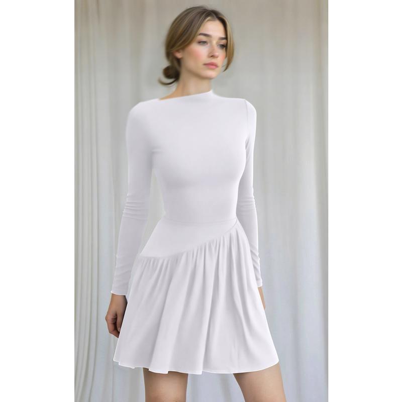 HYZ Women's Elegant Long Sleeve Belted Ruffled A-line Going Out Party Mini Dress