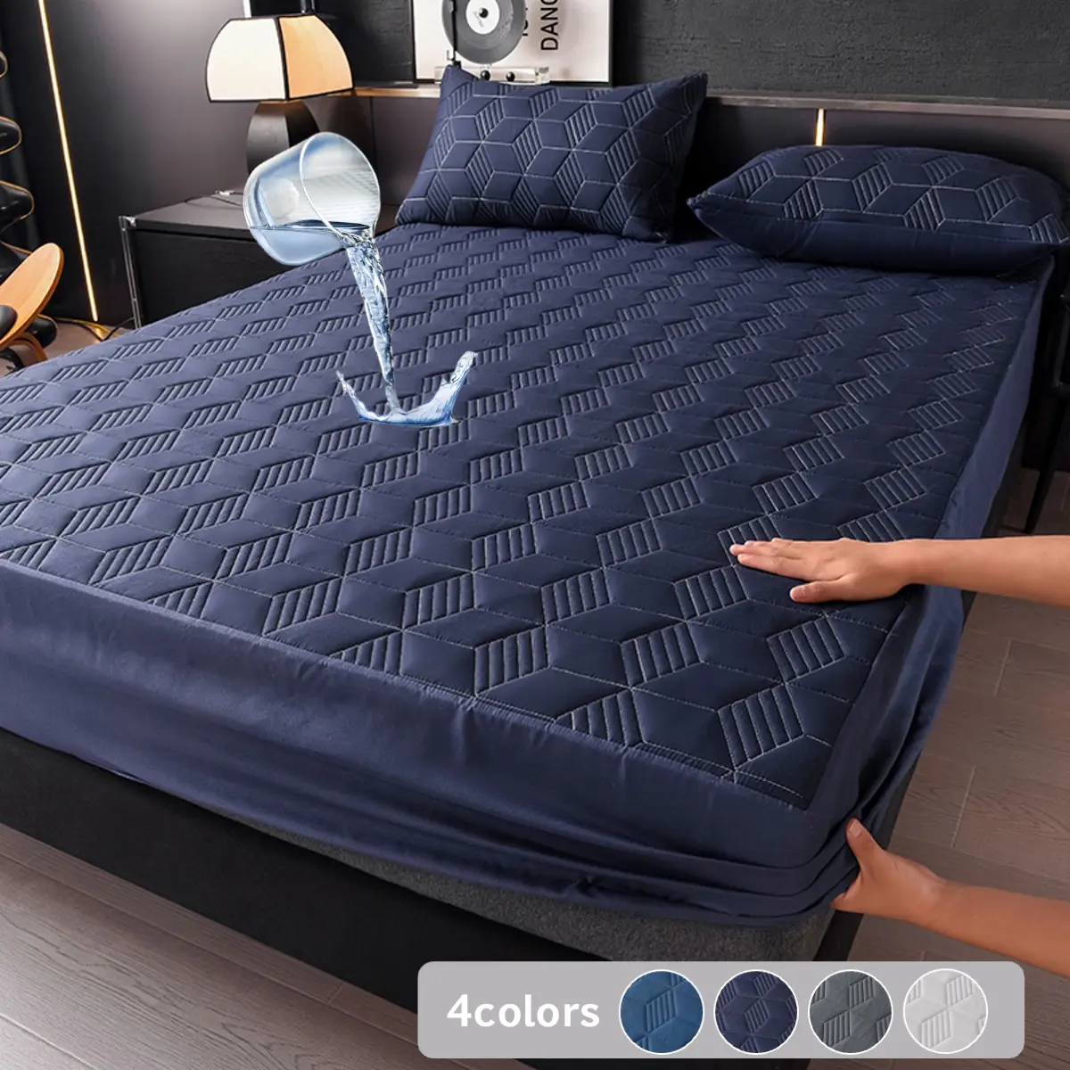 2/3 Piece Waterproof Mattress Protector, Fitted Sheet, Waterproof Bed Pads & Set with Deep Pocket Noiseless Breathable Stain-Resistant Bed Cover, Machine Washable, Includes Pillowcases for Bedroom, Dorm, Kids, Pets, Hotels, Waterproof Mattress Pad