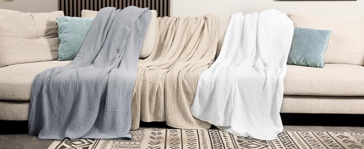 Yoofoss Throw Blanket 100% Natural Muslin Cotton Soft and Comfortable for Home Decor