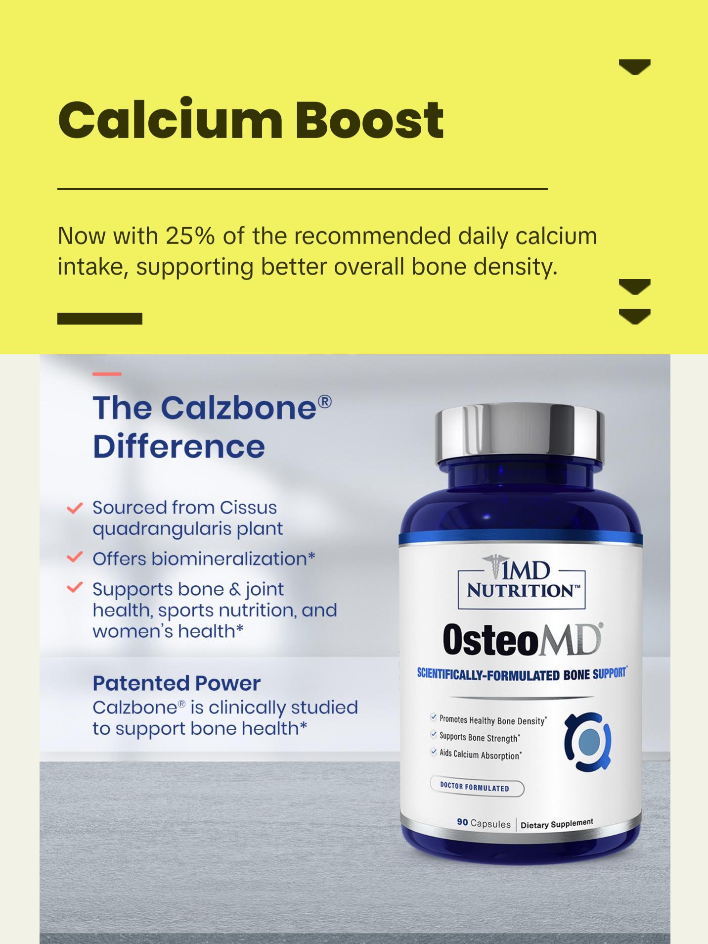 1MD Nutrition OsteoMD -Comprehensive Bone Density Support - Vitamin D3 & K2, Calcium & Calzbone Extract