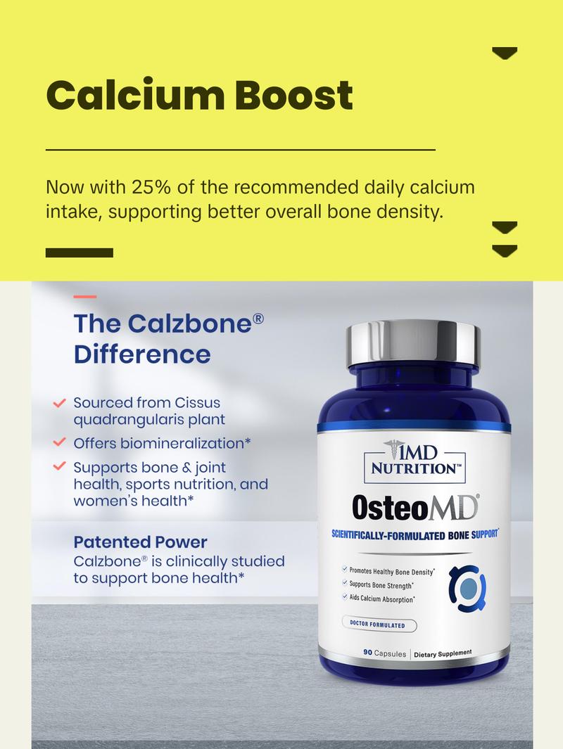 1MD Nutrition OsteoMD -Comprehensive Bone Density Support - Vitamin D3 & K2, Calcium & Calzbone Extract