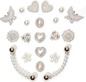 20pcs Charms for Women's Bling Gems Plastic Butterfly Flower Sparkling Rhinestones Pearl DIY Shoe Decoration Party Favor