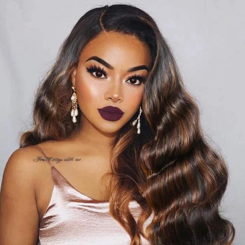 Brown Highlight Body Wave Human Hair Bundles Piano Color Brazilian Hair Ombre Blonde Human Hair Sew in  Quick Weave with Color