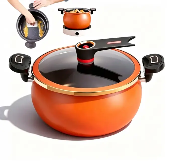 New Multifunctional Micro Pressure Cooker 8.45Qt NonstickCooking Pot Fast Cooking Kitchen Cookware with SafetyValve Glass Lid for Gas Stovetop