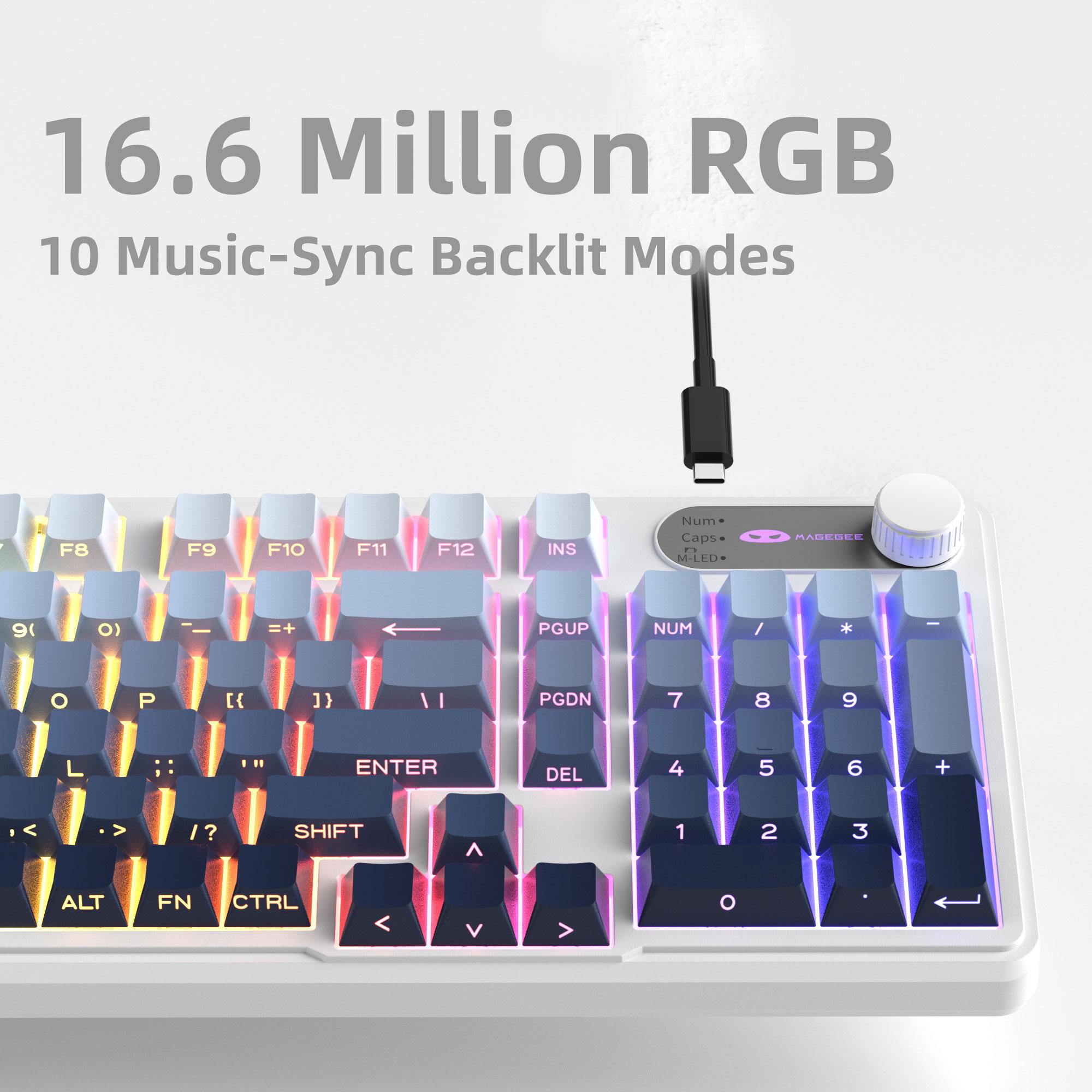MageGee GK960 Multi-Functional Membrane Keyboard Wired RGB Lighting  Knob Ergonomic OEM Profile Side-Printed Keycaps Dual-System Support for Gaming Office