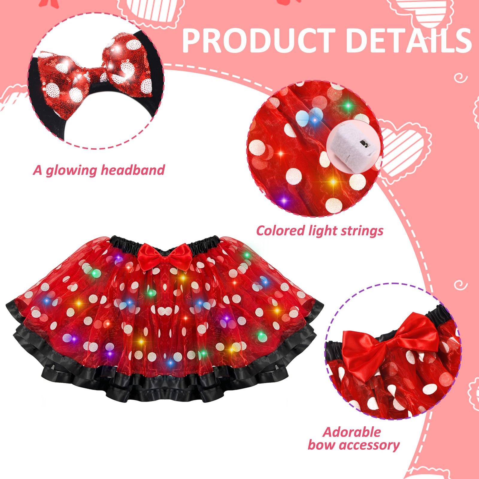 PinkSheep Girls Costume Set,Led Light Up Girls Tutu Skirt with Ear Headband Bow, Kid Party Outfit Costume Christmas