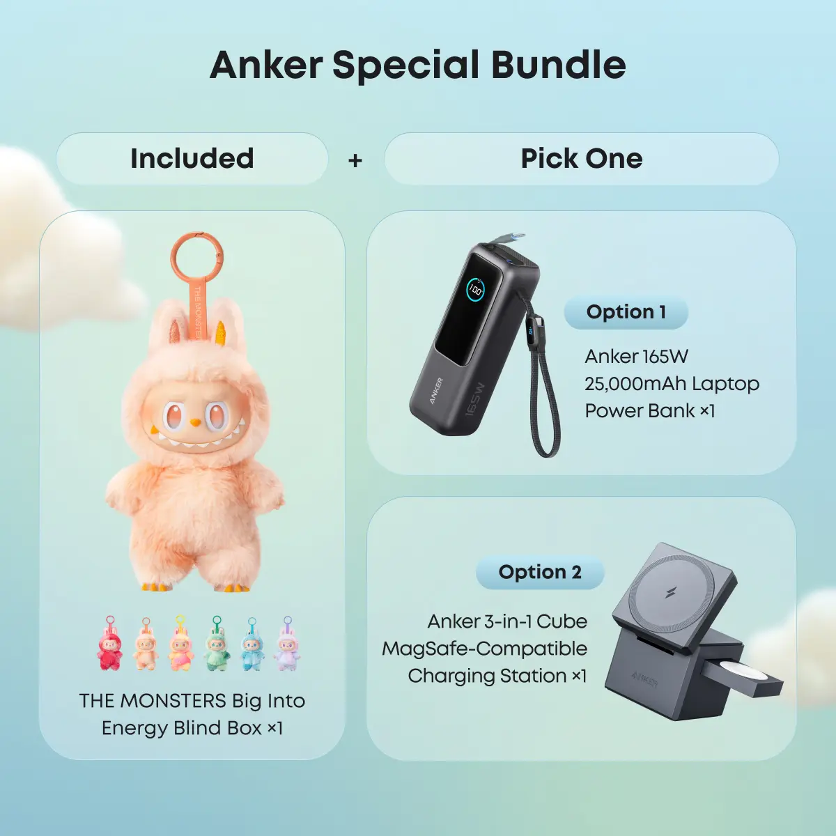 Anker 3-in-1 Cube Wireless Charger - Retractable MagSafe Charging Stand & POP MART THE MONSTERS Big into Energy LABUBU Series Blind Box Bundle for Mobile Devices, USB-C Mobile Accessories | DealsForYouDays Sohochic, Foldable